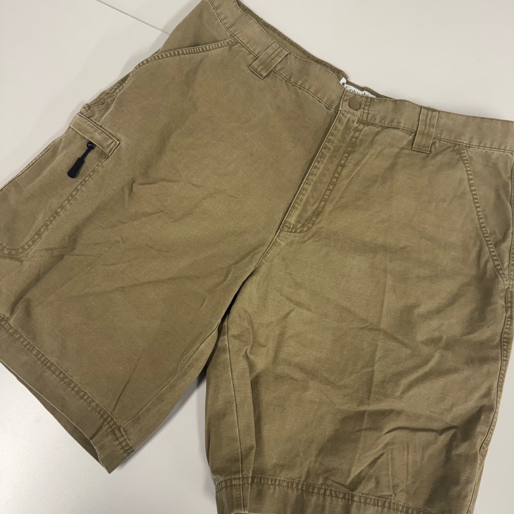 Columbia Cargo Shorts Mens 36 Khaki Tan Excellent Cotton Canvas XM4108 10 Inseam